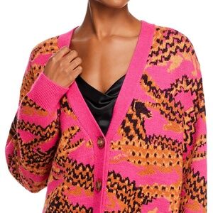 Farm Rio Croco Pink Knit Cardigan Size L